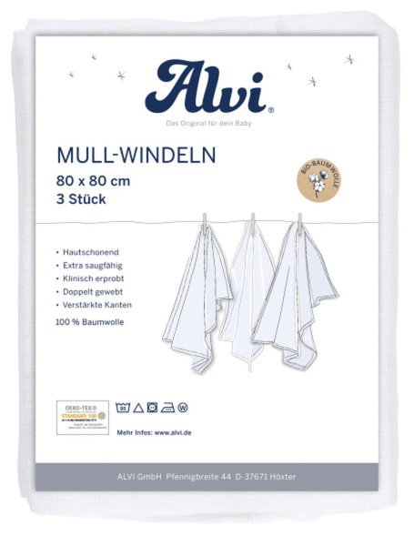 Alvi Mull Windeln 3er Pack - weiß