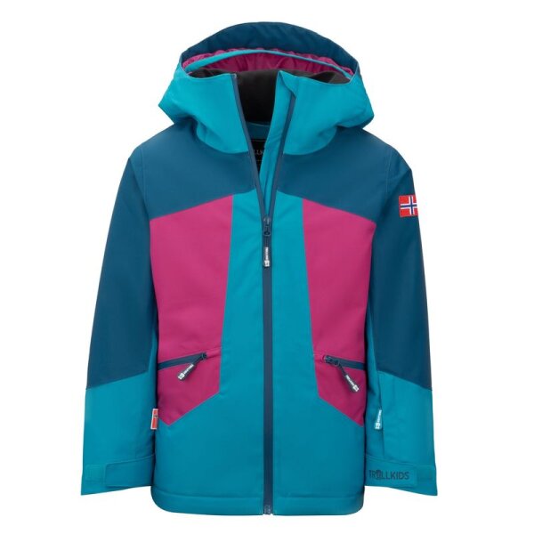 Trollkids Girls Rauland Jacket Skijacke, madeira blue/dark turquoise/bright berry