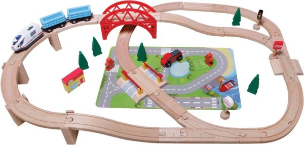 SpielMaus Holz Eisenbahn-Spielset 50-teilig.