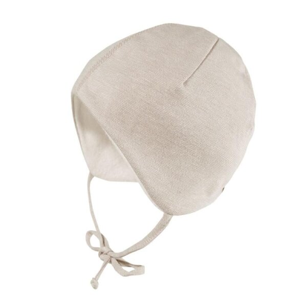 Maximo NEWBORN-Mütze ausgenäht Ringeljersey, Bindeband, jerseyfutter geraut hellbraunmeliert-weiß